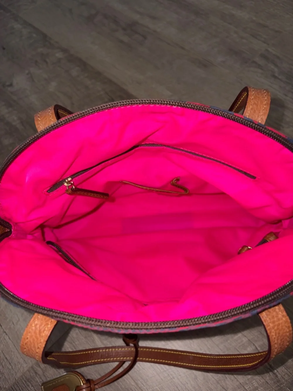 Dooney & Bourke Red and Navy Heart-Print  Signature Domed Zip Satchel - Picture 7 of 7